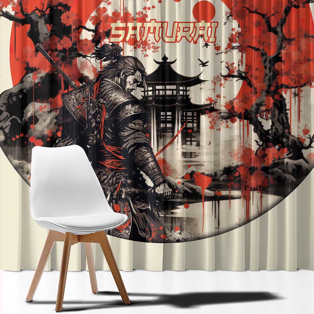 Samurai Warrior Japan Window Curtain Red-blossomed Tree Classic Japanese Stylized LT14 - Polynesian Pride