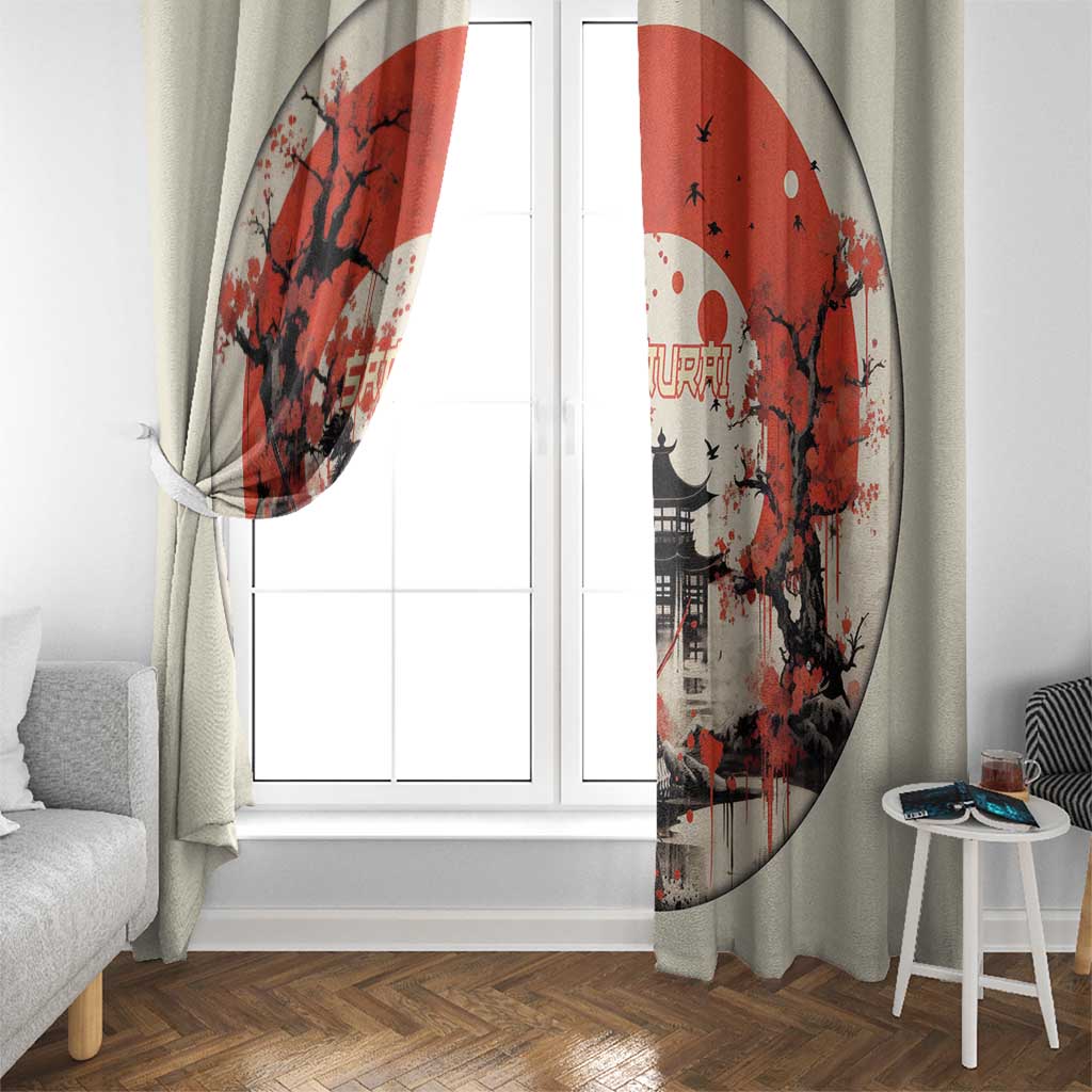 Samurai Warrior Japan Window Curtain Red-blossomed Tree Classic Japanese Stylized LT14 - Polynesian Pride