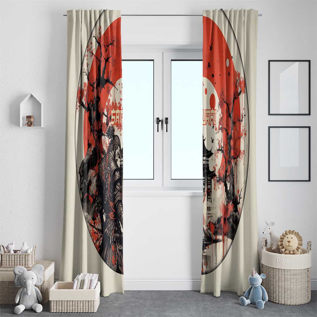 Samurai Warrior Japan Window Curtain Red-blossomed Tree Classic Japanese Stylized LT14 - Polynesian Pride