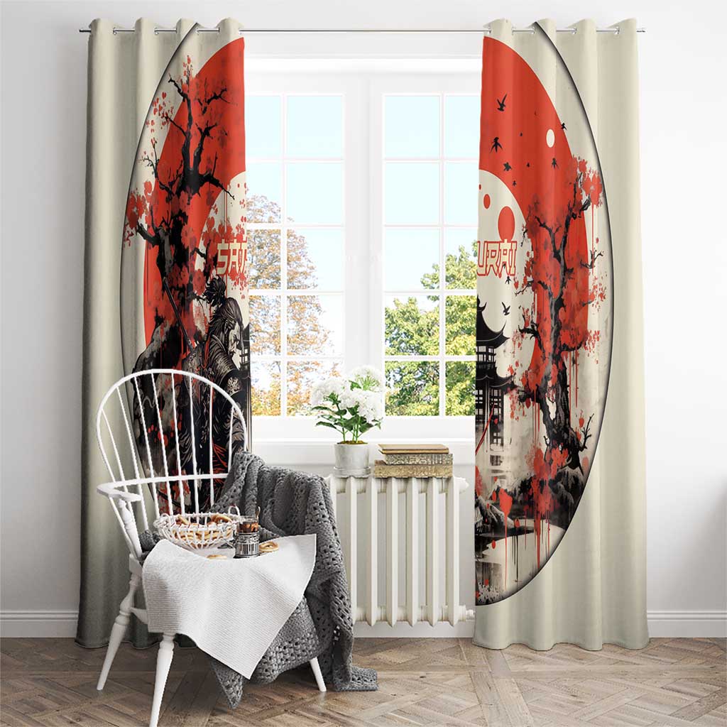 Samurai Warrior Japan Window Curtain Red-blossomed Tree Classic Japanese Stylized LT14 - Polynesian Pride