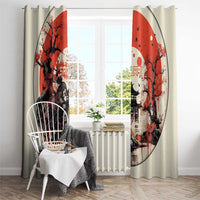 Samurai Warrior Japan Window Curtain Red-blossomed Tree Classic Japanese Stylized LT14 - Polynesian Pride
