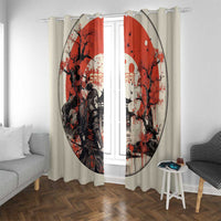 Samurai Warrior Japan Window Curtain Red-blossomed Tree Classic Japanese Stylized LT14 With Grommets Red - Polynesian Pride