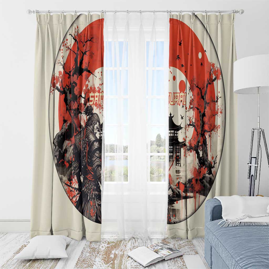 Samurai Warrior Japan Window Curtain Red-blossomed Tree Classic Japanese Stylized LT14 - Polynesian Pride