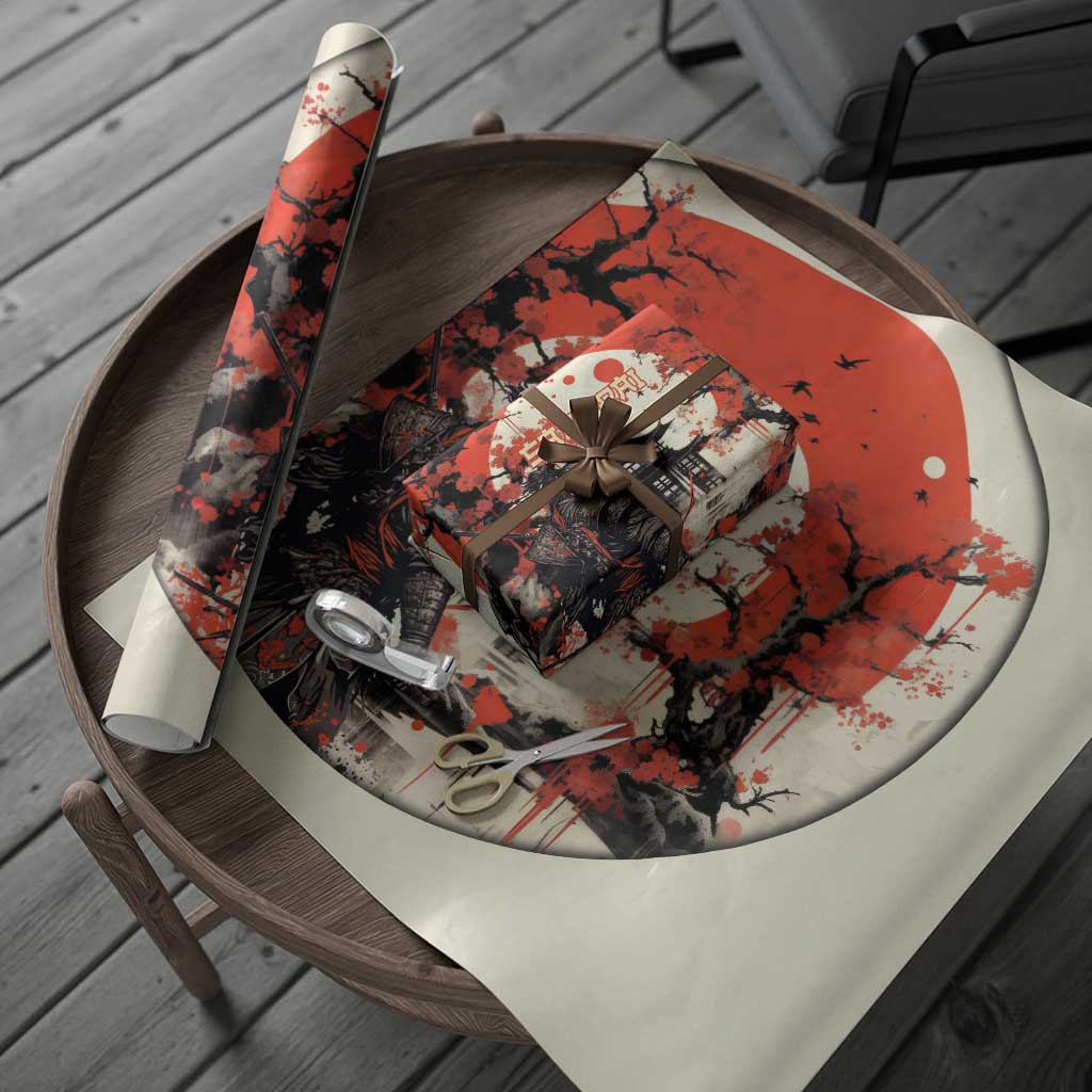 Samurai Warrior Japan Wrapping Paper Red-blossomed Tree Classic Japanese Stylized LT14 - Polynesian Pride