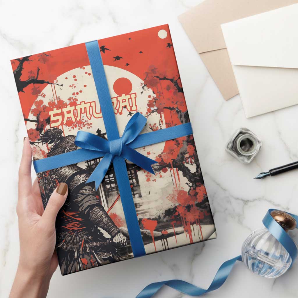Samurai Warrior Japan Wrapping Paper Red-blossomed Tree Classic Japanese Stylized LT14 - Polynesian Pride