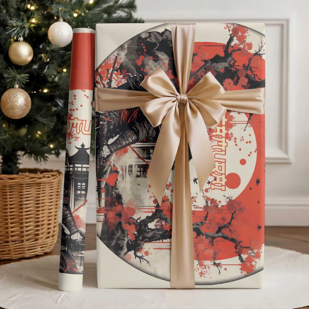 Samurai Warrior Japan Wrapping Paper Red-blossomed Tree Classic Japanese Stylized LT14 - Polynesian Pride