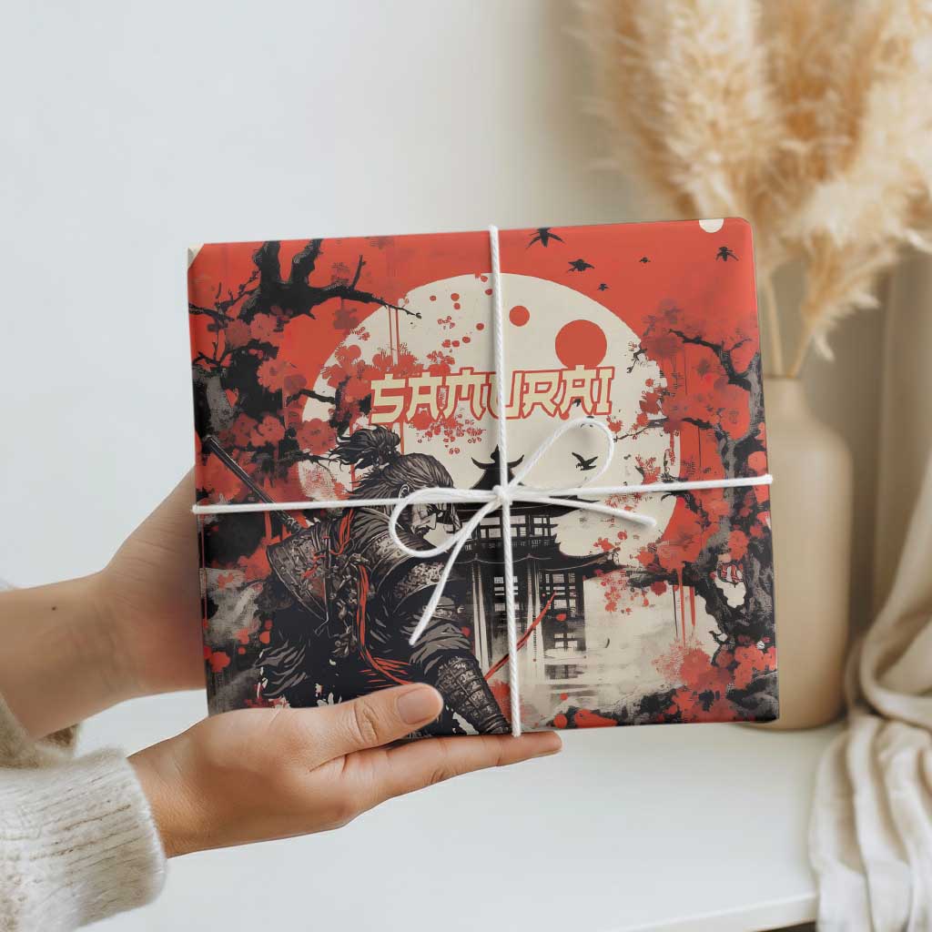 Samurai Warrior Japan Wrapping Paper Red-blossomed Tree Classic Japanese Stylized LT14 - Polynesian Pride
