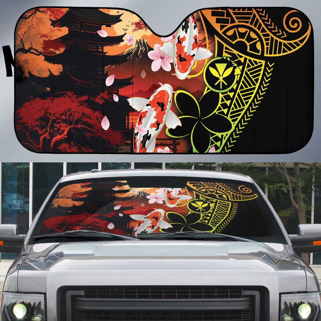 Hawaiian and Japanese Auto Sun Shade Koi Fish With Kanaka Polynesian Tattoo - Polynesian Pride