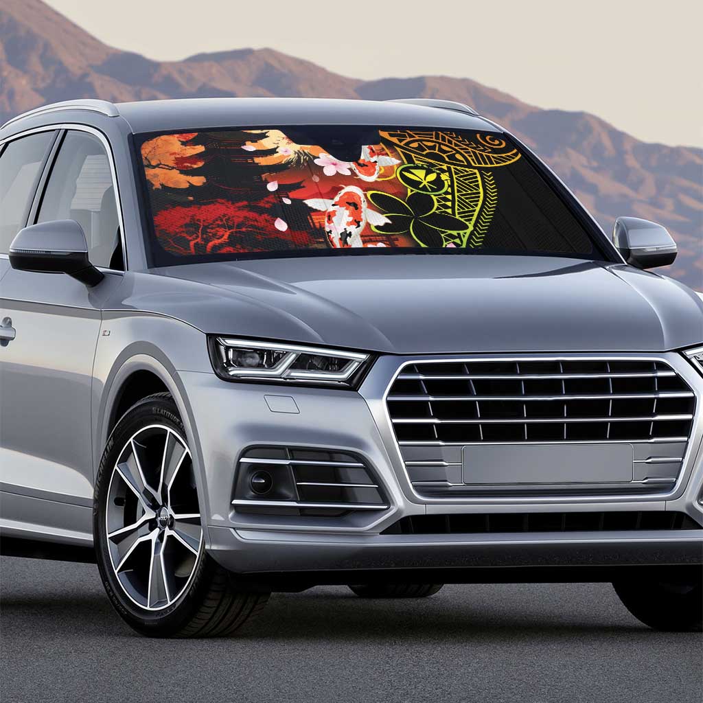 Hawaiian and Japanese Auto Sun Shade Koi Fish With Kanaka Polynesian Tattoo - Polynesian Pride