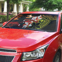 Hawaiian and Japanese Auto Sun Shade Koi Fish With Kanaka Polynesian Tattoo - Polynesian Pride