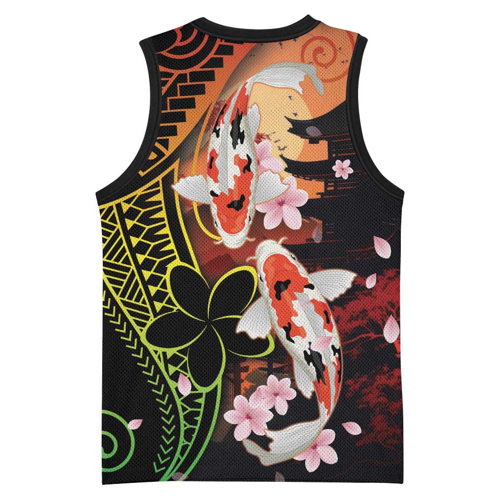 Hawaiian and Japanese Basketball Jersey Koi Fish With Kanaka Polynesian Tattoo - Polynesian Pride