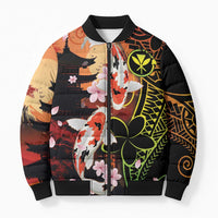 Hawaiian and Japanese Bomber Puffer Jacket Koi Fish With Kanaka Polynesian Tattoo - Polynesian Pride