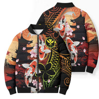 Hawaiian and Japanese Bomber Puffer Jacket Koi Fish With Kanaka Polynesian Tattoo - Polynesian Pride