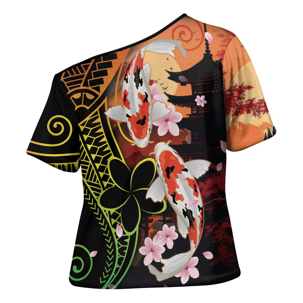 Hawaiian and Japanese Cross Shoulder Shirt Koi Fish With Kanaka Polynesian Tattoo - Polynesian Pride