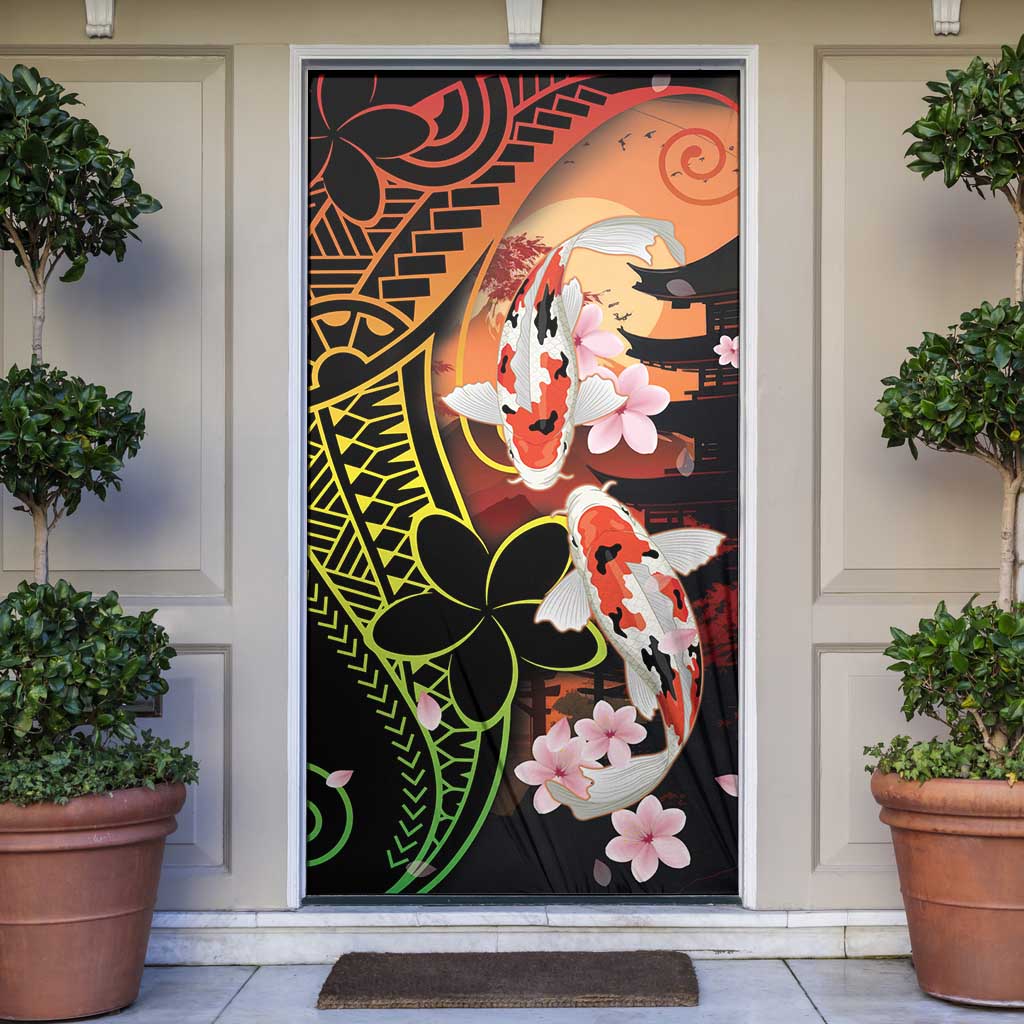 Hawaiian and Japanese Door Cover Koi Fish With Kanaka Polynesian Tattoo - Polynesian Pride