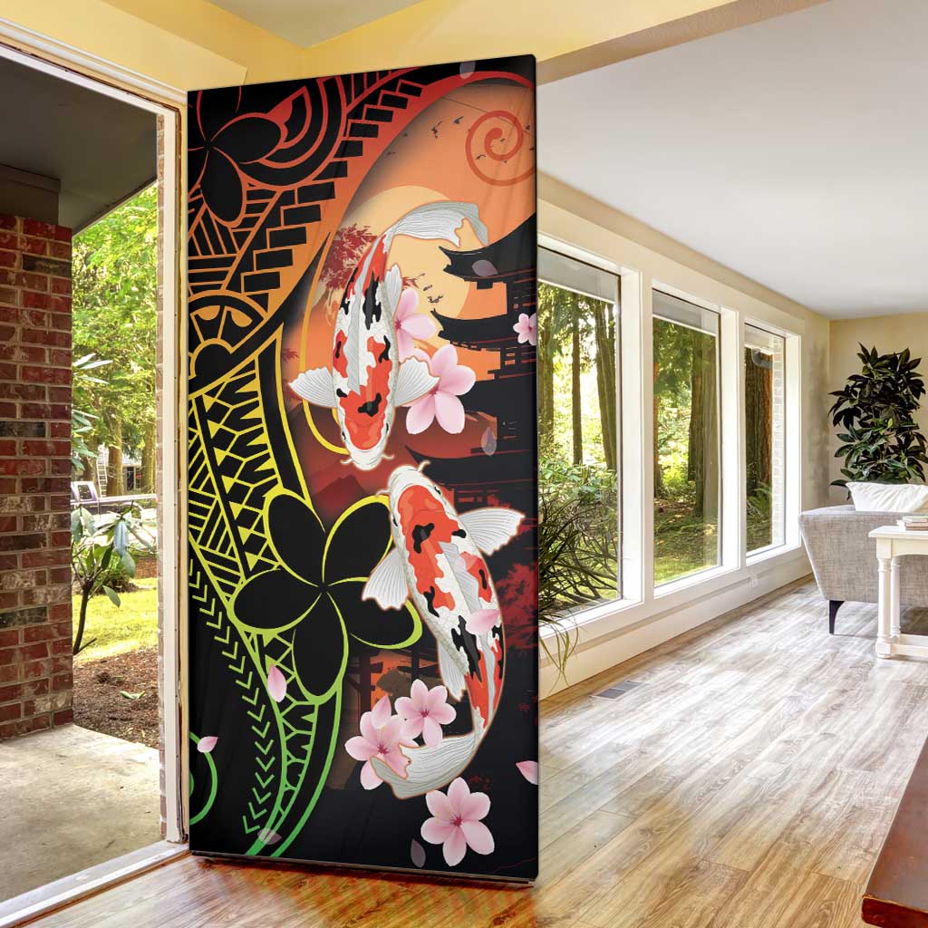 Hawaiian and Japanese Door Cover Koi Fish With Kanaka Polynesian Tattoo - Polynesian Pride