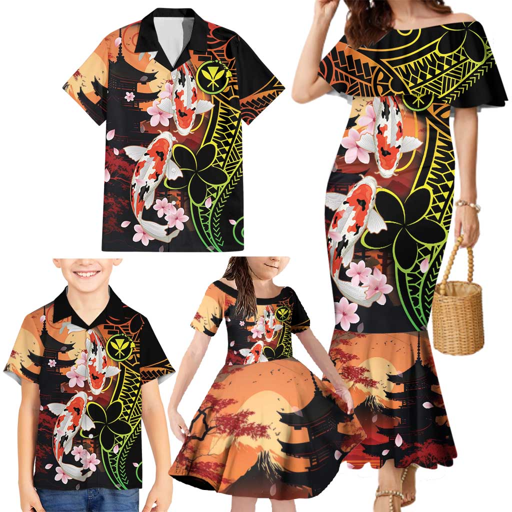 Hawaiian and Japanese Family Matching Mermaid Dress and Hawaiian Shirt Koi Fish With Kanaka Polynesian Tattoo - Polynesian Pride