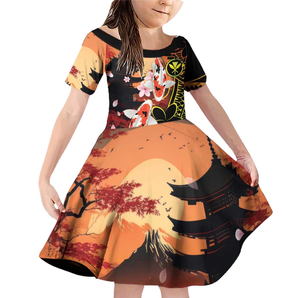 Hawaiian and Japanese Family Matching Off Shoulder Short Dress and Hawaiian Shirt Koi Fish With Kanaka Polynesian Tattoo - Polynesian Pride