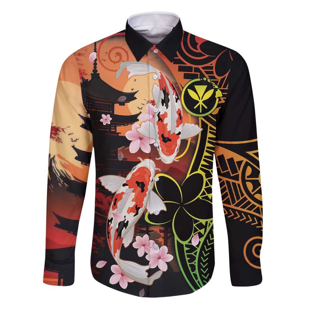 Hawaiian and Japanese Family Matching Off Shoulder Short Dress and Hawaiian Shirt Koi Fish With Kanaka Polynesian Tattoo - Polynesian Pride