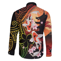 Hawaiian and Japanese Family Matching Short Sleeve Bodycon Dress and Hawaiian Shirt Koi Fish With Kanaka Polynesian Tattoo - Polynesian Pride