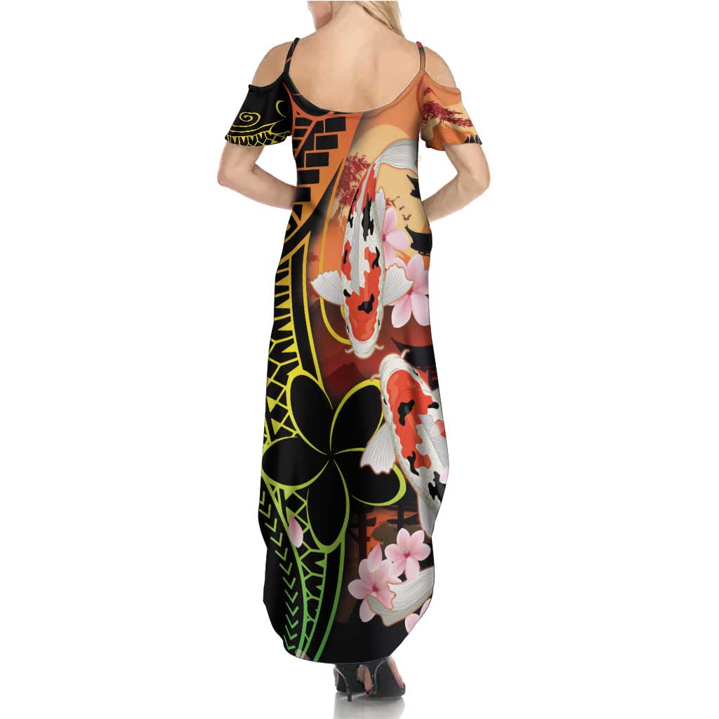 Hawaiian and Japanese Family Matching Summer Maxi Dress and Hawaiian Shirt Koi Fish With Kanaka Polynesian Tattoo - Polynesian Pride