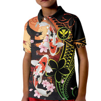 Hawaiian and Japanese Kid Polo Shirt Koi Fish With Kanaka Polynesian Tattoo - Polynesian Pride