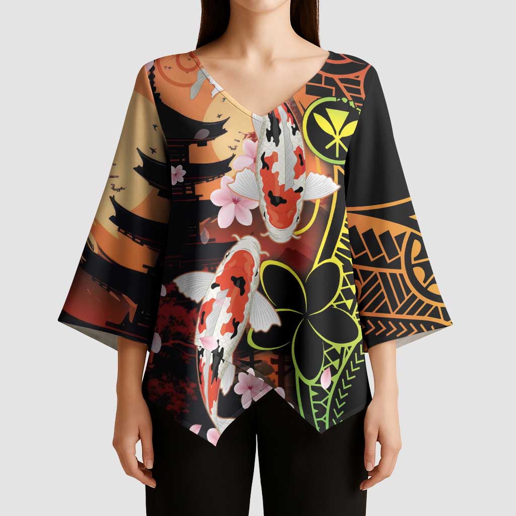 Hawaiian and Japanese Kimono Sleeve Blouse Koi Fish With Kanaka Polynesian Tattoo - Polynesian Pride
