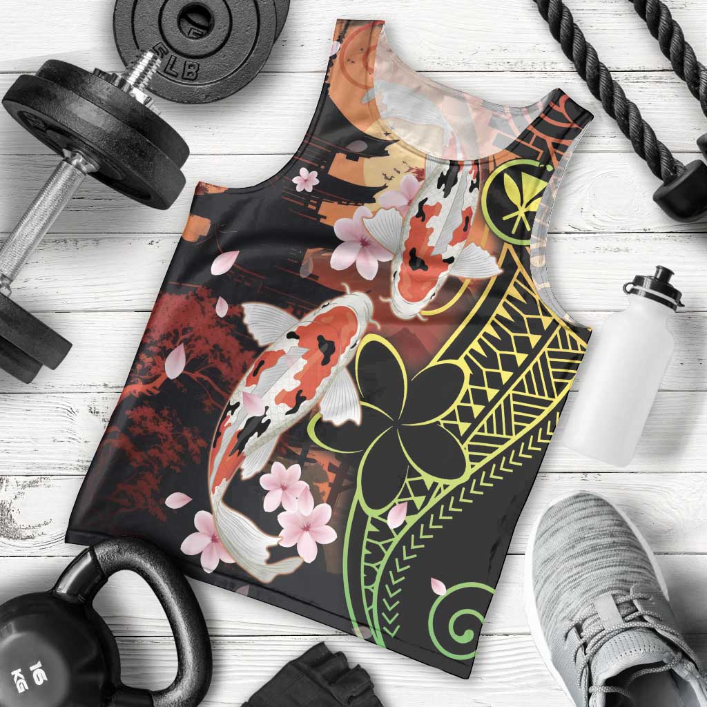 Hawaiian and Japanese Men Tank Top Koi Fish With Kanaka Polynesian Tattoo - Polynesian Pride