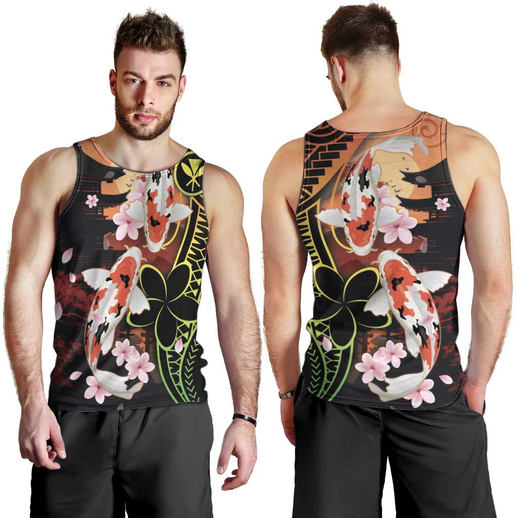 Hawaiian and Japanese Men Tank Top Koi Fish With Kanaka Polynesian Tattoo - Polynesian Pride