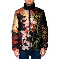 Hawaiian and Japanese Padded Jacket Koi Fish With Kanaka Polynesian Tattoo - Polynesian Pride
