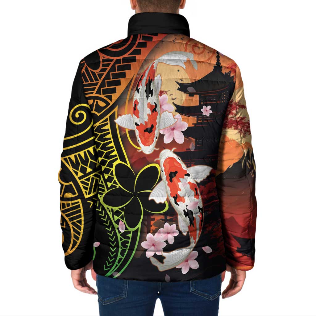 Hawaiian and Japanese Padded Jacket Koi Fish With Kanaka Polynesian Tattoo - Polynesian Pride