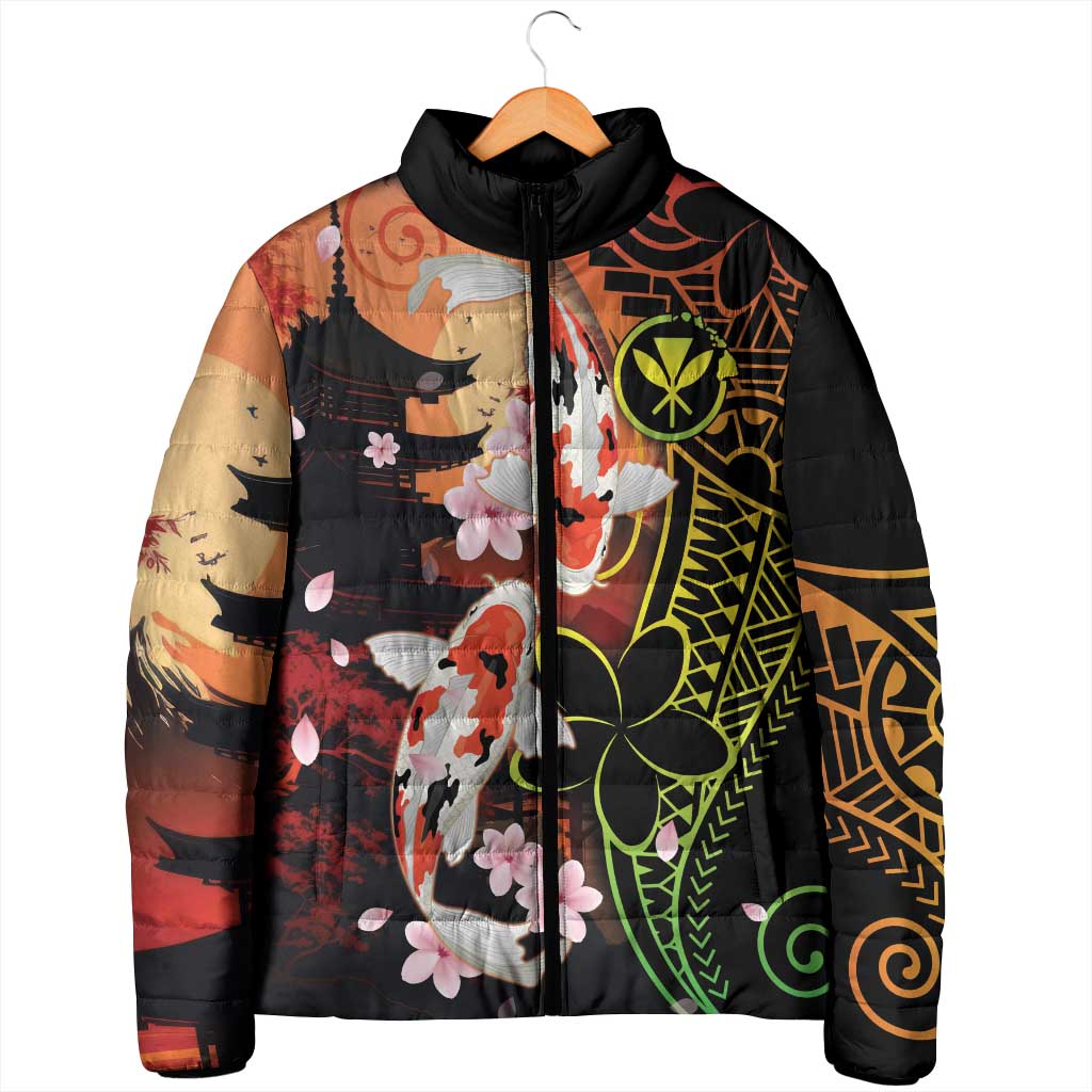 Hawaiian and Japanese Padded Jacket Koi Fish With Kanaka Polynesian Tattoo - Polynesian Pride