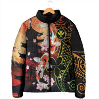 Hawaiian and Japanese Padded Jacket Koi Fish With Kanaka Polynesian Tattoo - Polynesian Pride