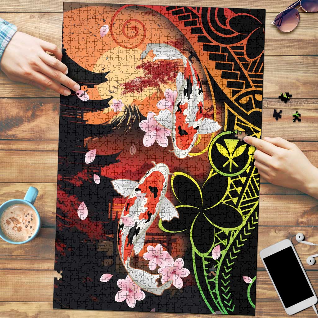 Hawaiian and Japanese Puzzle Koi Fish With Kanaka Polynesian Tattoo - Polynesian Pride