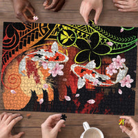 Hawaiian and Japanese Puzzle Koi Fish With Kanaka Polynesian Tattoo - Polynesian Pride