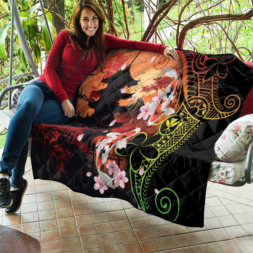 Hawaiian and Japanese Quilt Koi Fish With Kanaka Polynesian Tattoo - Polynesian Pride