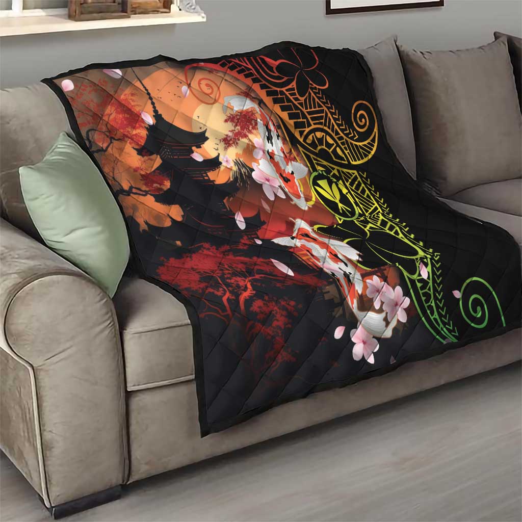 Hawaiian and Japanese Quilt Koi Fish With Kanaka Polynesian Tattoo - Polynesian Pride