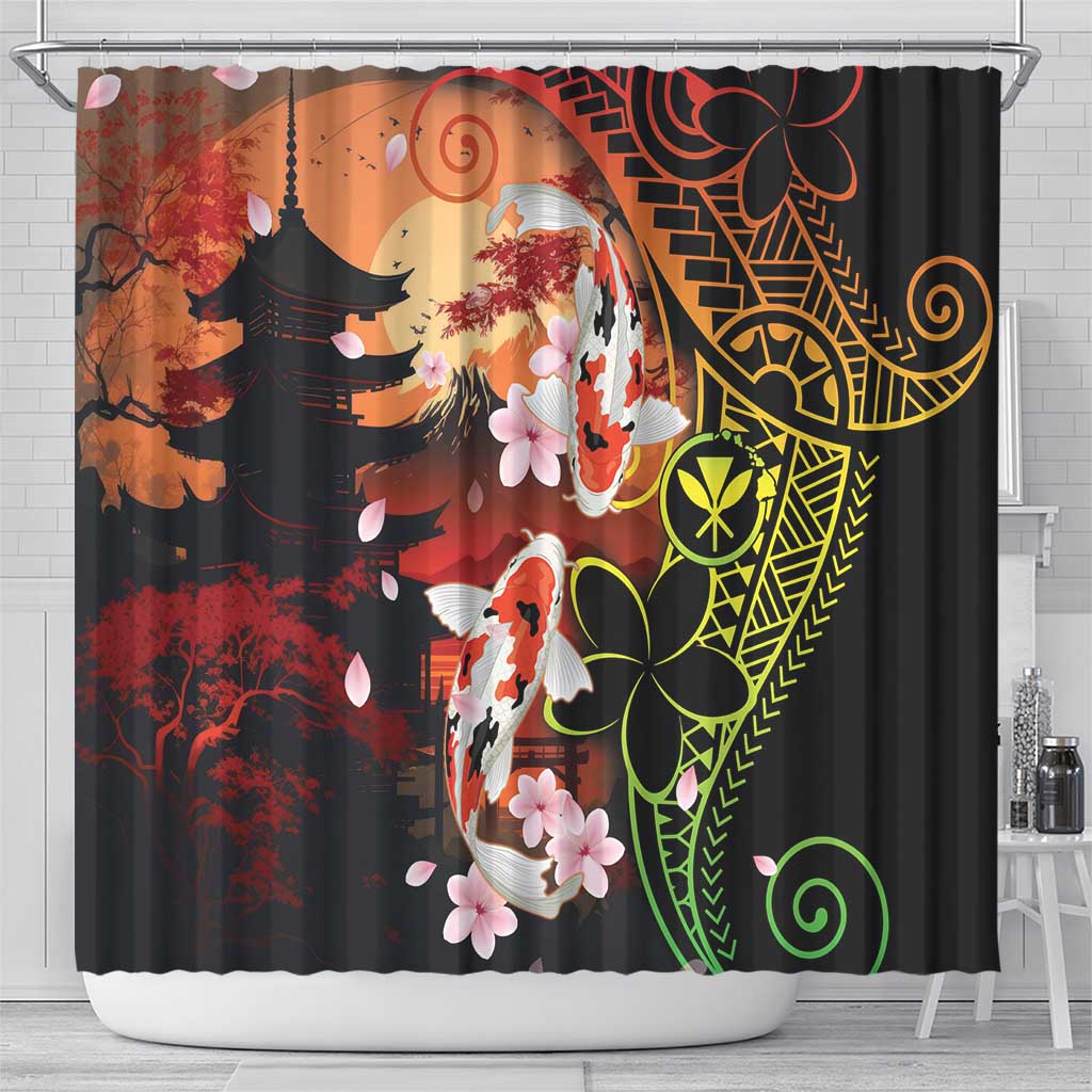 Hawaiian and Japanese Shower Curtain Koi Fish With Kanaka Polynesian Tattoo - Polynesian Pride
