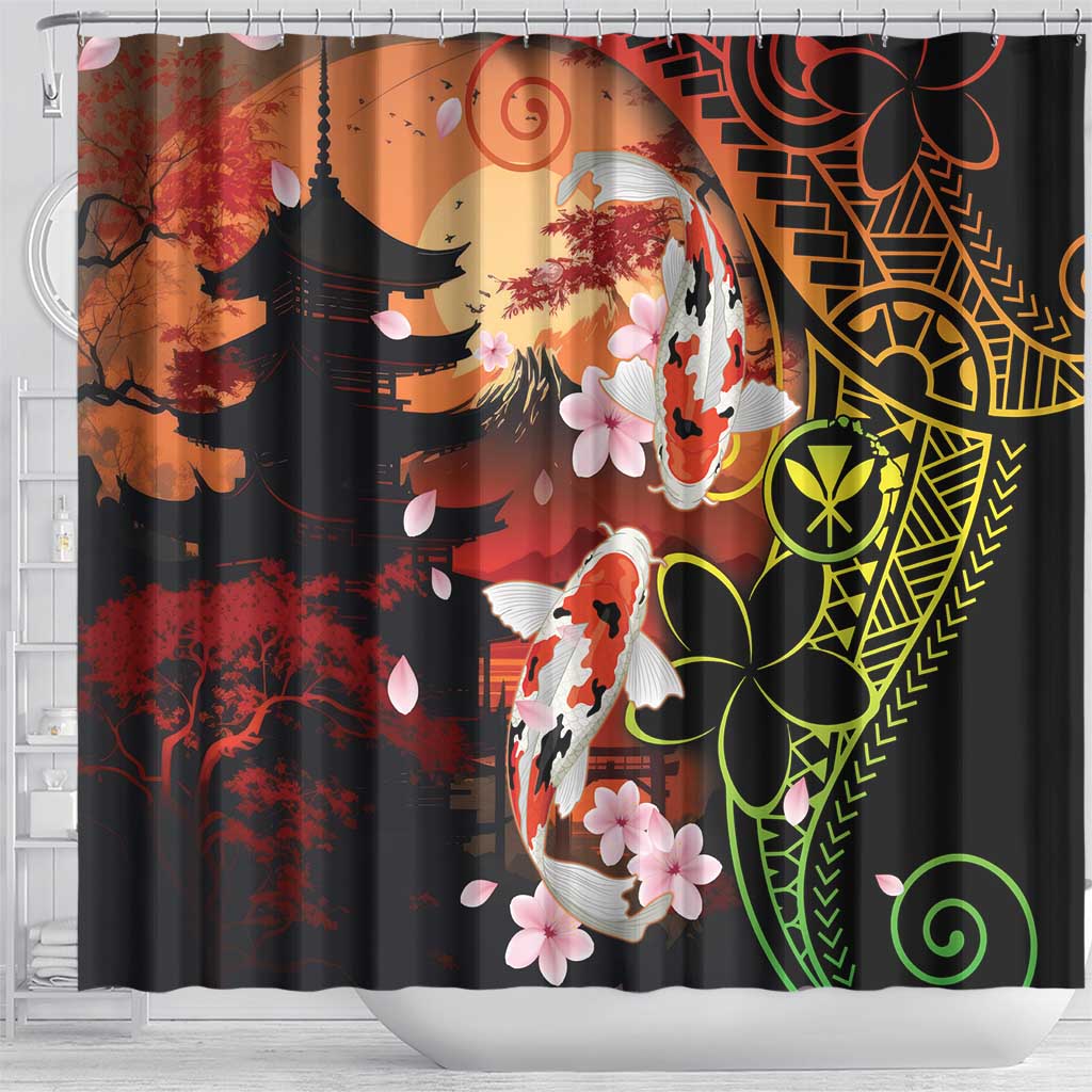 Hawaiian and Japanese Shower Curtain Koi Fish With Kanaka Polynesian Tattoo - Polynesian Pride