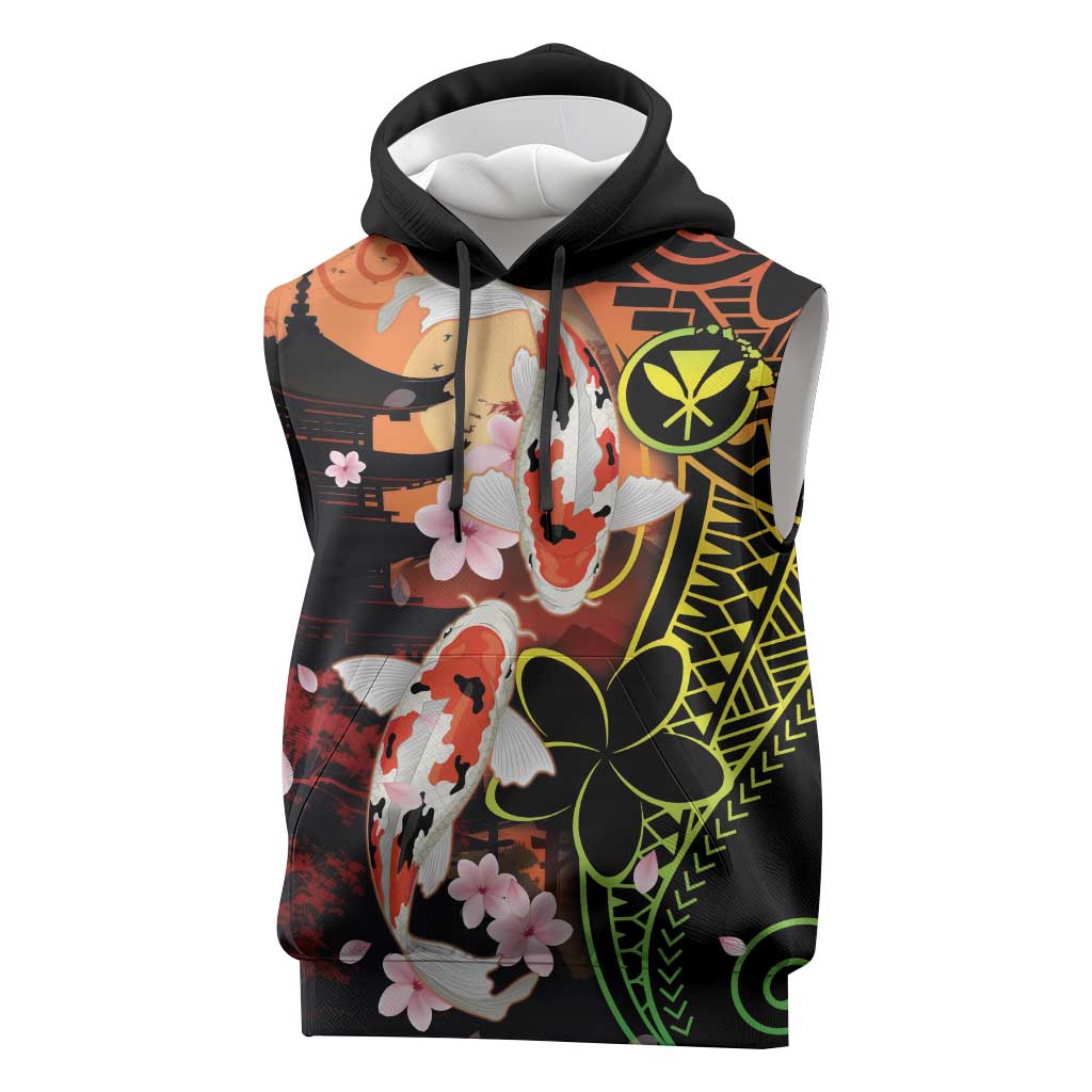 Hawaiian and Japanese Sleeveless Hoodie Koi Fish With Kanaka Polynesian Tattoo - Polynesian Pride