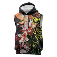 Hawaiian and Japanese Sleeveless Hoodie Koi Fish With Kanaka Polynesian Tattoo - Polynesian Pride