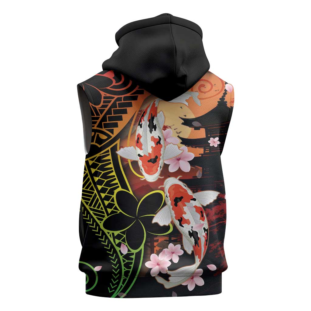 Hawaiian and Japanese Sleeveless Hoodie Koi Fish With Kanaka Polynesian Tattoo - Polynesian Pride