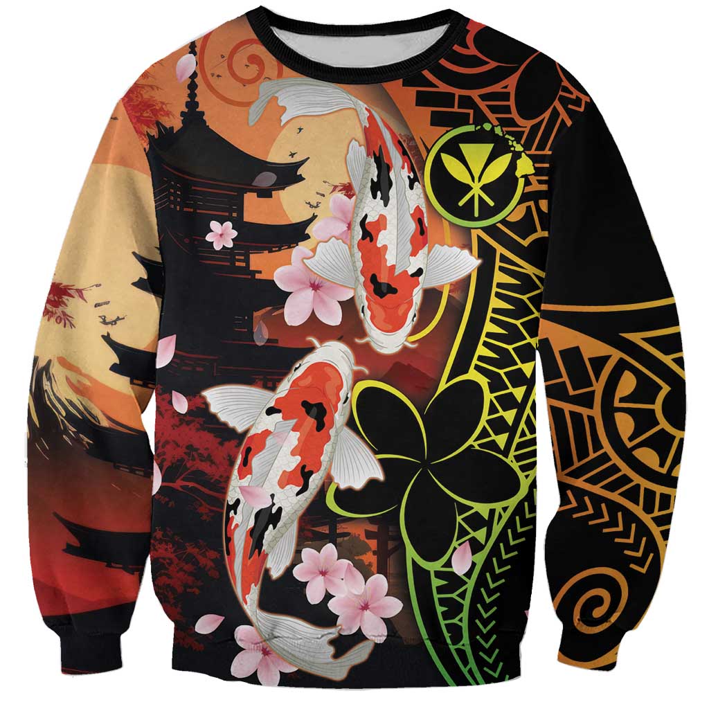 Hawaiian and Japanese Sweatshirt Koi Fish With Kanaka Polynesian Tattoo - Polynesian Pride