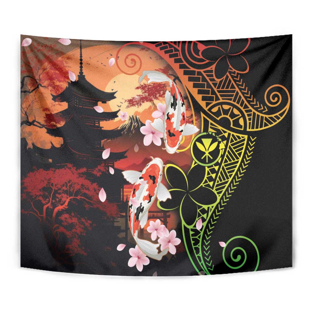 Hawaiian and Japanese Tapestry Koi Fish With Kanaka Polynesian Tattoo - Polynesian Pride