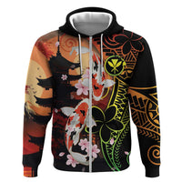 Hawaiian and Japanese Zip Hoodie Koi Fish With Kanaka Polynesian Tattoo - Polynesian Pride