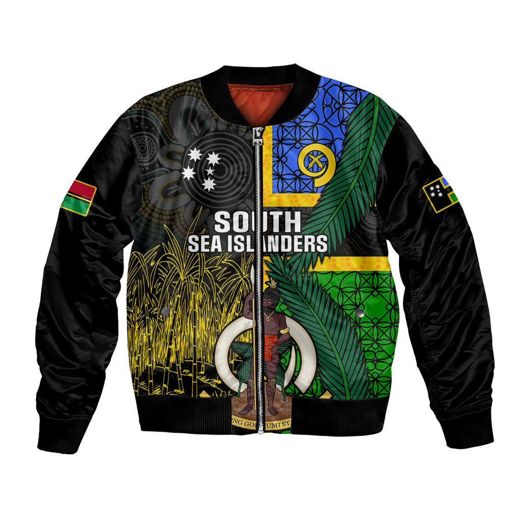 Personalised South Sea Islanders Bomber Jacket Kanakas With Vanuatu Coat Of Arms LT14 Unisex Black - Polynesian Pride