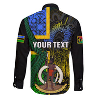 Personalised South Sea Islanders Family Matching Long Sleeve Bodycon Dress and Hawaiian Shirt Kanakas With Vanuatu Coat Of Arms LT14 - Polynesian Pride