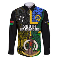 Personalised South Sea Islanders Family Matching Tank Maxi Dress and Hawaiian Shirt Kanakas With Vanuatu Coat Of Arms LT14 Dad's Shirt - Long Sleeve Black - Polynesian Pride