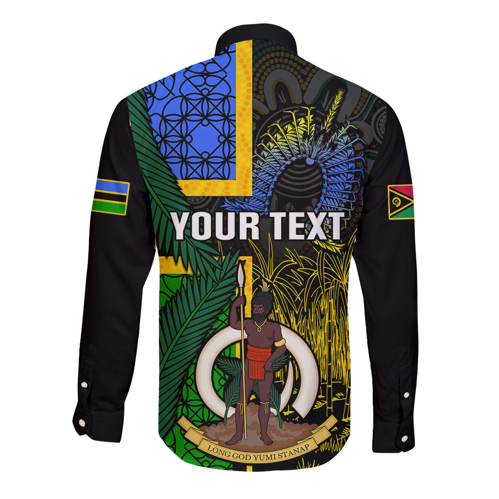 Personalised South Sea Islanders Long Sleeve Button Shirt Kanakas With Vanuatu Coat Of Arms LT14 - Polynesian Pride