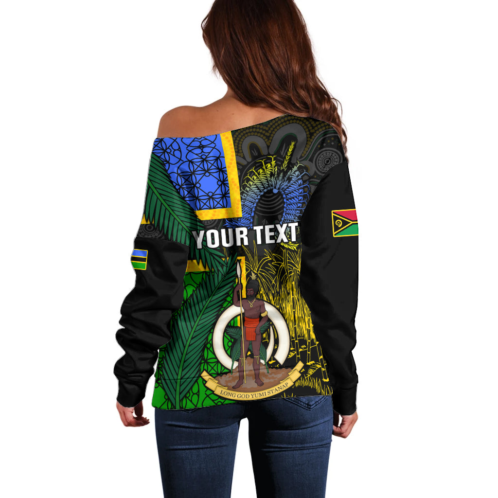 Personalised South Sea Islanders Off Shoulder Sweater Kanakas With Vanuatu Coat Of Arms LT14 - Polynesian Pride
